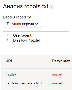 Пример проверки данного утверждения в инструменте Яндекс.Вебмастер