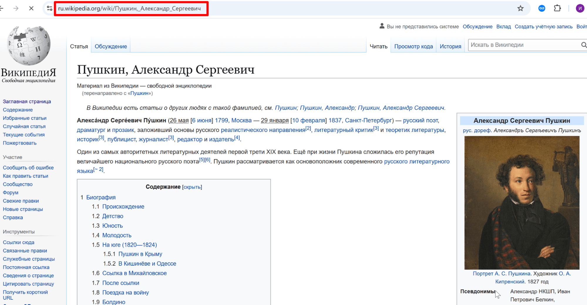 Пример кириллического URL